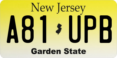 NJ license plate A81UPB