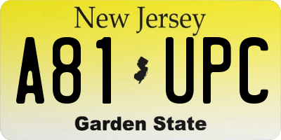 NJ license plate A81UPC