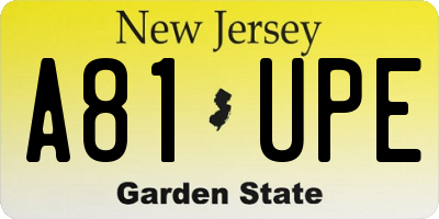 NJ license plate A81UPE