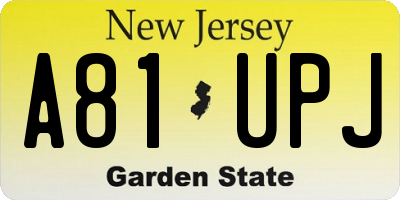 NJ license plate A81UPJ
