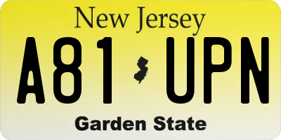 NJ license plate A81UPN