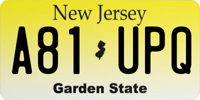 NJ license plate A81UPQ