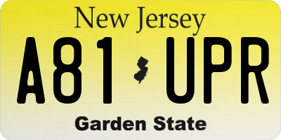NJ license plate A81UPR