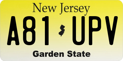 NJ license plate A81UPV