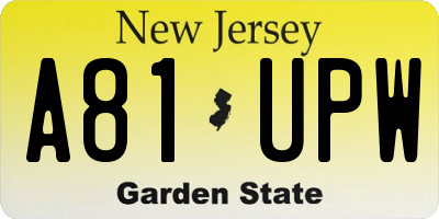 NJ license plate A81UPW