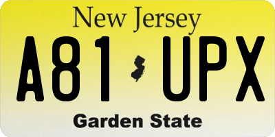 NJ license plate A81UPX