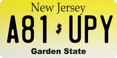 NJ license plate A81UPY