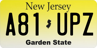NJ license plate A81UPZ