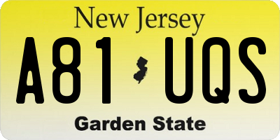 NJ license plate A81UQS