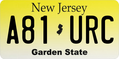 NJ license plate A81URC