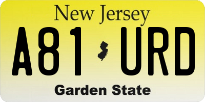 NJ license plate A81URD