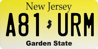 NJ license plate A81URM