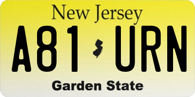 NJ license plate A81URN