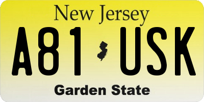 NJ license plate A81USK