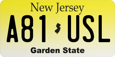 NJ license plate A81USL