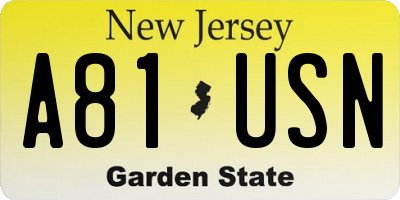 NJ license plate A81USN