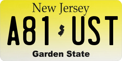 NJ license plate A81UST