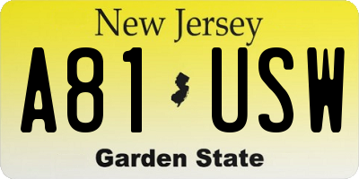 NJ license plate A81USW