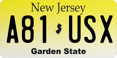 NJ license plate A81USX