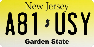 NJ license plate A81USY