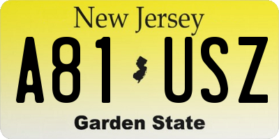 NJ license plate A81USZ