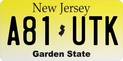 NJ license plate A81UTK