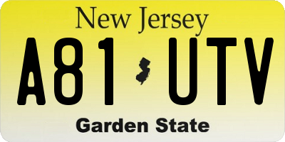 NJ license plate A81UTV