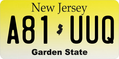 NJ license plate A81UUQ