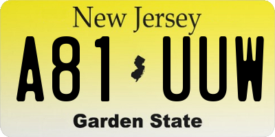 NJ license plate A81UUW