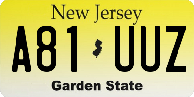 NJ license plate A81UUZ