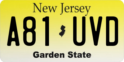 NJ license plate A81UVD