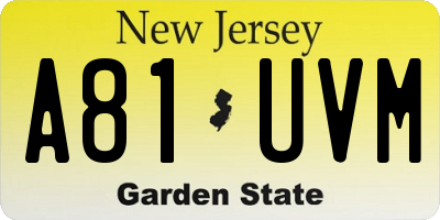 NJ license plate A81UVM