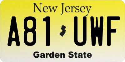 NJ license plate A81UWF