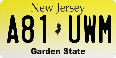 NJ license plate A81UWM