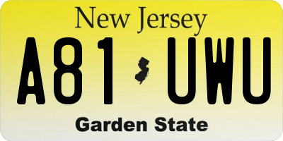 NJ license plate A81UWU