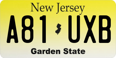 NJ license plate A81UXB