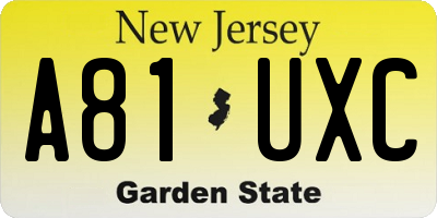 NJ license plate A81UXC