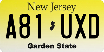 NJ license plate A81UXD