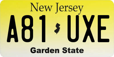 NJ license plate A81UXE