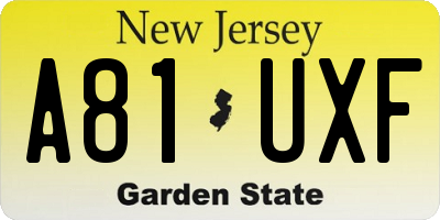 NJ license plate A81UXF