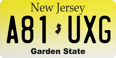 NJ license plate A81UXG