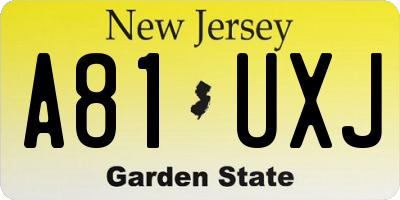 NJ license plate A81UXJ