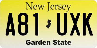 NJ license plate A81UXK
