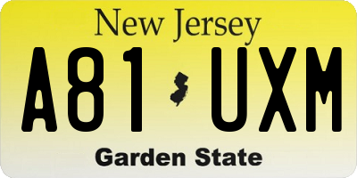 NJ license plate A81UXM