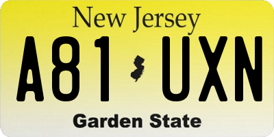 NJ license plate A81UXN