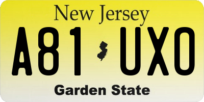 NJ license plate A81UXO