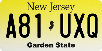 NJ license plate A81UXQ