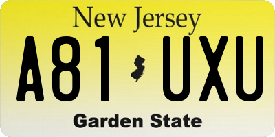 NJ license plate A81UXU