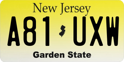 NJ license plate A81UXW
