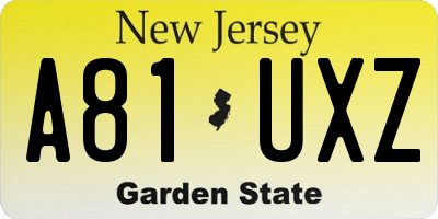 NJ license plate A81UXZ